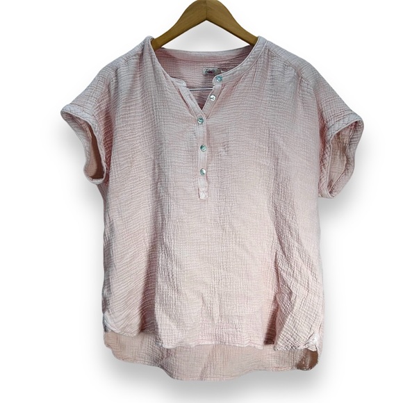 Faherty Blush Pink Slub Organic Cotton Button Front Blouse Size Large - Picture 1 of 8